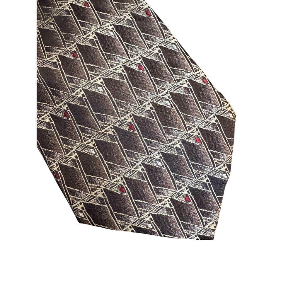Rubio Collezione Esclusivo Men's Silk Tie Brown‎ Red Geometric Diamond Pattern